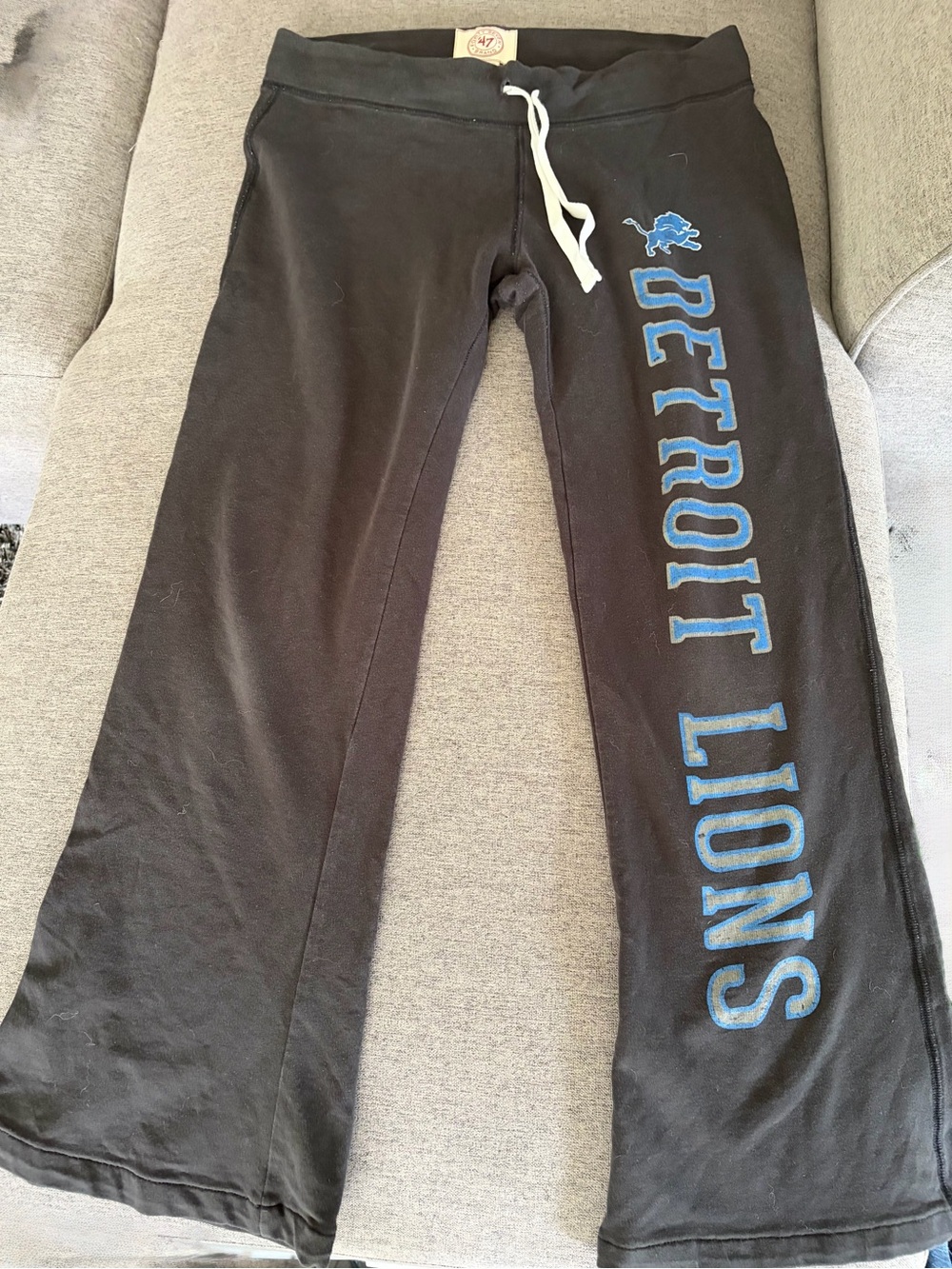47 Black Joggers with Blue Detroit Lions Script